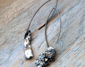 Asymmetrical Silver Earrings, Sterling Silver, Unique Silver Jewelry, Long oxidized earrings, Artisan Jewelry