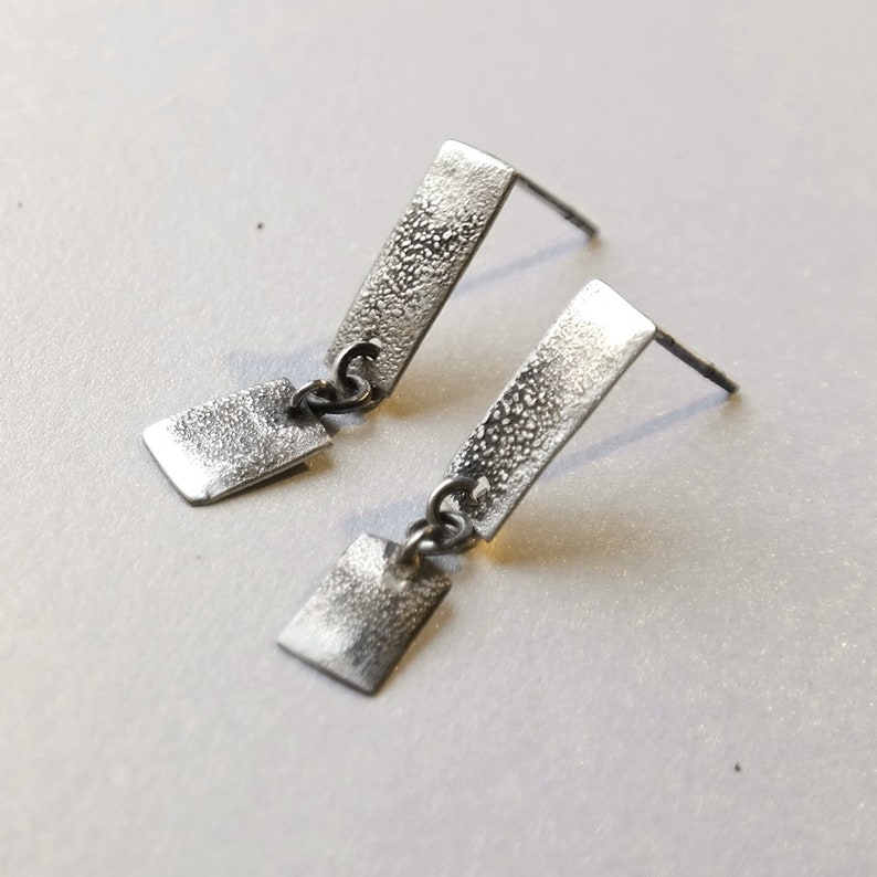 Sterling Silver Earrings, Rectangular Earrings, Fine Silver Jewelry, Raw Silver, image 3