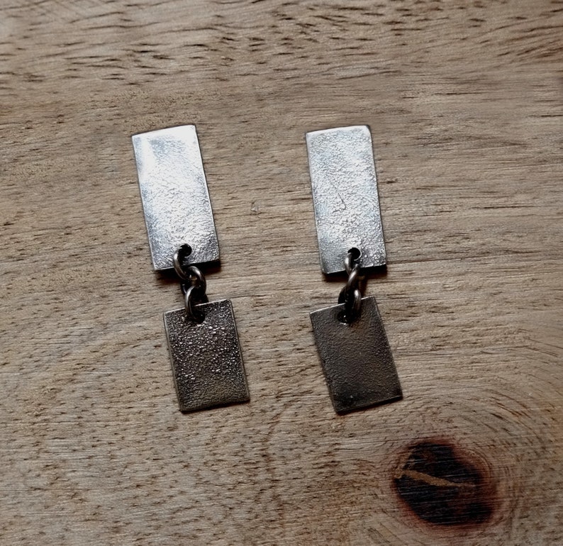 Sterling Silver Earrings, Rectangular Earrings, Fine Silver Jewelry, Raw Silver, image 4