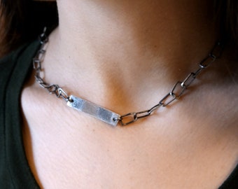 Sterling Silver Necklace, Raw Silver Choker, Unique Jewelry, Handmade Chain,