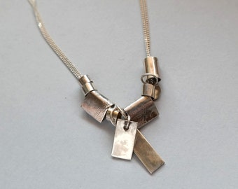 Handmade Silver Charms, Sterling Silver Necklace, Raw Silver Link Necklace, Multi Strand,