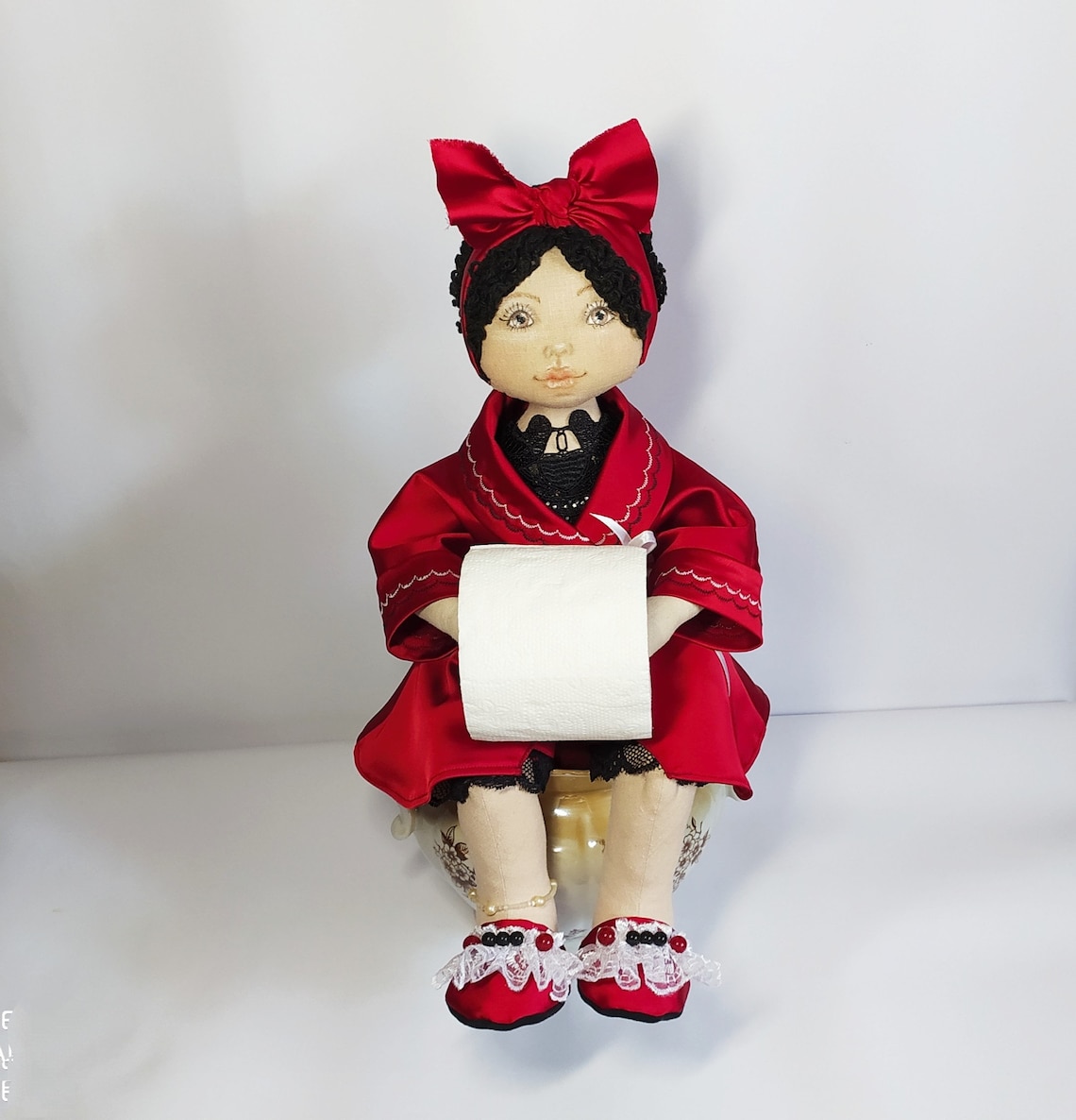 Doll toilet paper holder textile doll interior for bathroom Etsy