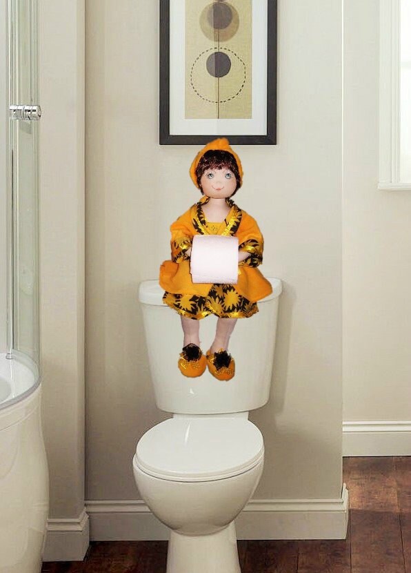Doll toilet paper holder custom made textile doll bathroom Etsy