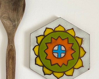 decorative mexican tile trivet /  Mexican art tile / ceramic art tile