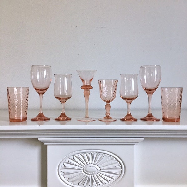 Vintage  mixed Blush Pink goblets / instant collection Pink Blush wine glasses / Blush Pink  depression glass wine goblets