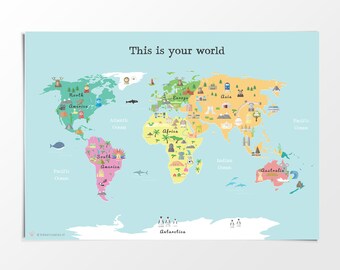 Kids World Map Poster: Educational Nursery Decor (Digital Download)