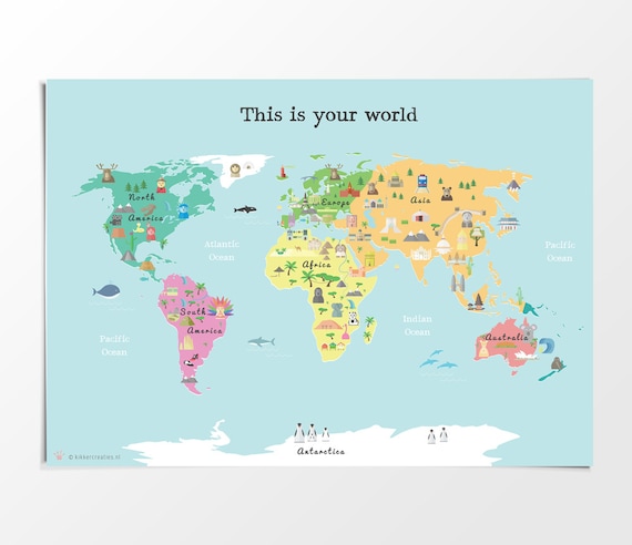 Printable Kids World Map Poster A3 11x14 24x36 in - Etsy