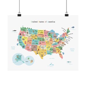 USA Map, Landkarte der USA 60 x 90 cm, Karte für Kinderzimmer, Baby Geschenk zur Babyparty