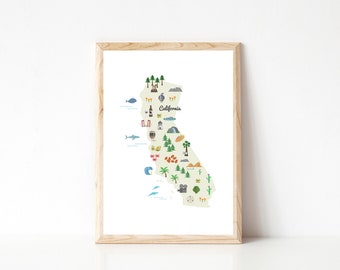 Printable California State Map, California Print, California Wall Art, Nursery Decor, Kids Room Poster