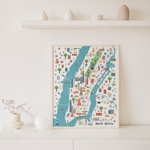 New York City print, poster New York, NYC Manhattan kaart, Brooklyn Wall Art, kaart van New York, kleurrijke muurkunst, beeldende kunst