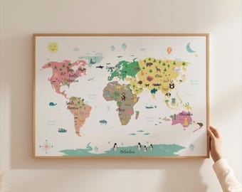Djurkartaposter: Barnrumsdekoration (50 x 70 cm)