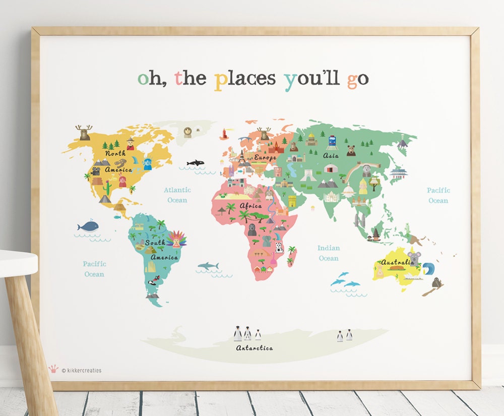 Printable World Map Poster For Kids Room Digital Prints Etsy