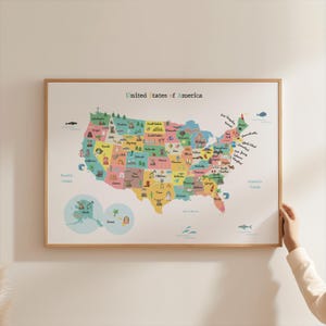 Carte des États-Unis d'Amérique, carte des Etats-Unis 61 x 91 cm, carte du monde pour chambre d'enfant, impression cadeau de naissance, cadeau de naissance