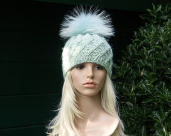 Fur bobble hat bobble hat knitted hat hat with real fur bommel winter hat ski hat Raccoon