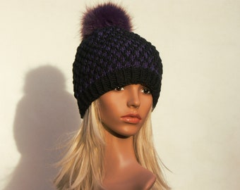 Fur bobble hat bobble hat knitted hat hat with real fur bommel winter hat ski hat fox