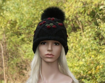 Fur bobble hat bobble hat knitted hat hat with real fur bommel winter hat ski hat fox