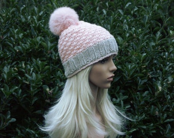 Fur bobble hat bobble hat knitted hat hat with real fur bommel winter hat ski hat Kanin