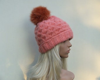 Fur bobble hat bobble hat knitted hat hat with real fur bommel winter hat ski hat fox