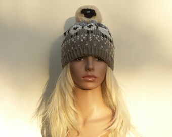 Bobble hat knitted hat hat with wool bobble winter hat ski hat