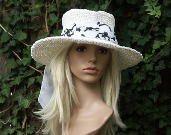 Ladies Fedora Panama Hat Raffia Bast Sun hat Beach hat Summer hat Crochet