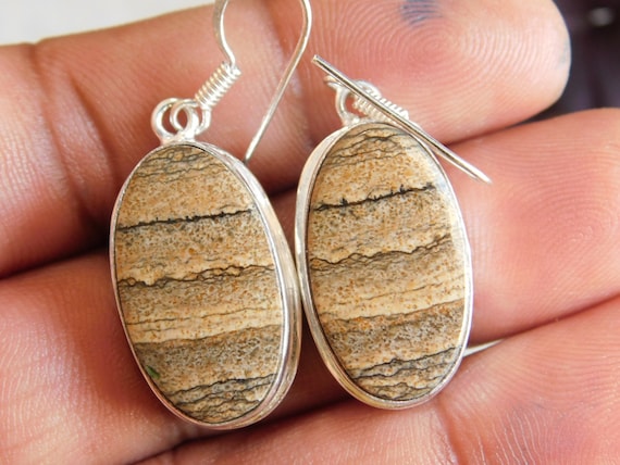 Picture Jasper Earring,Sterling Silver Earring, ja