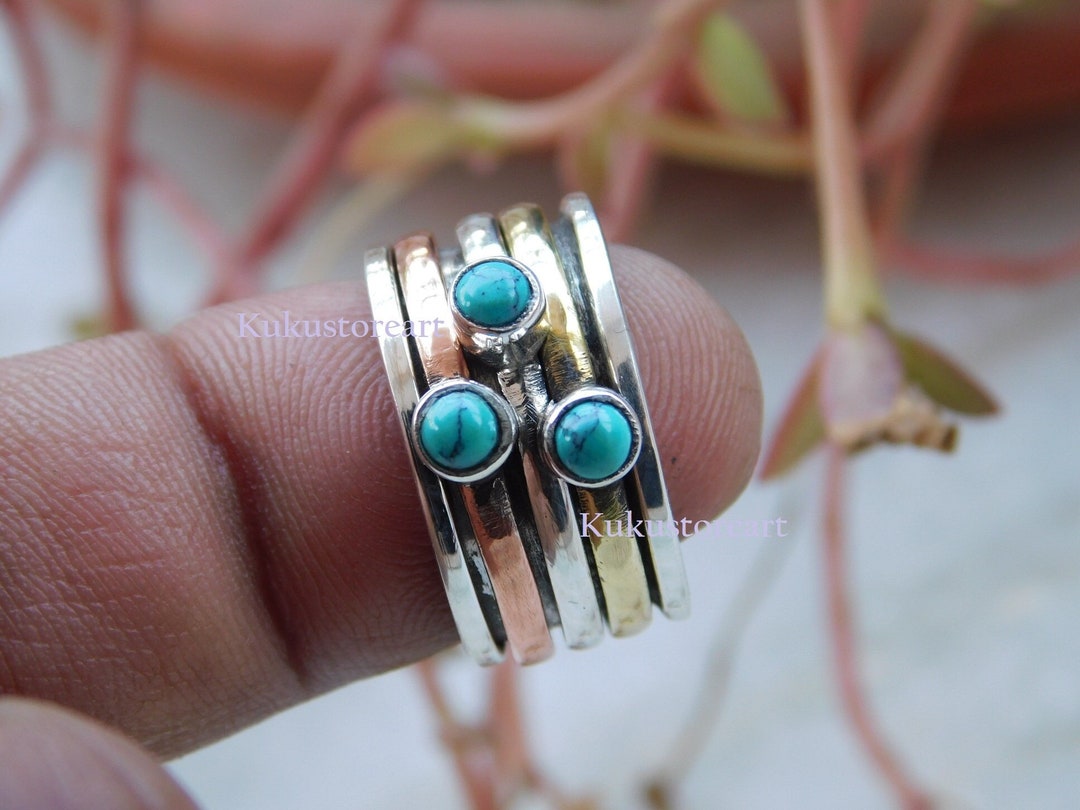 Turquoise Spinner 925 Sterling Silver Ring for Women - Etsy