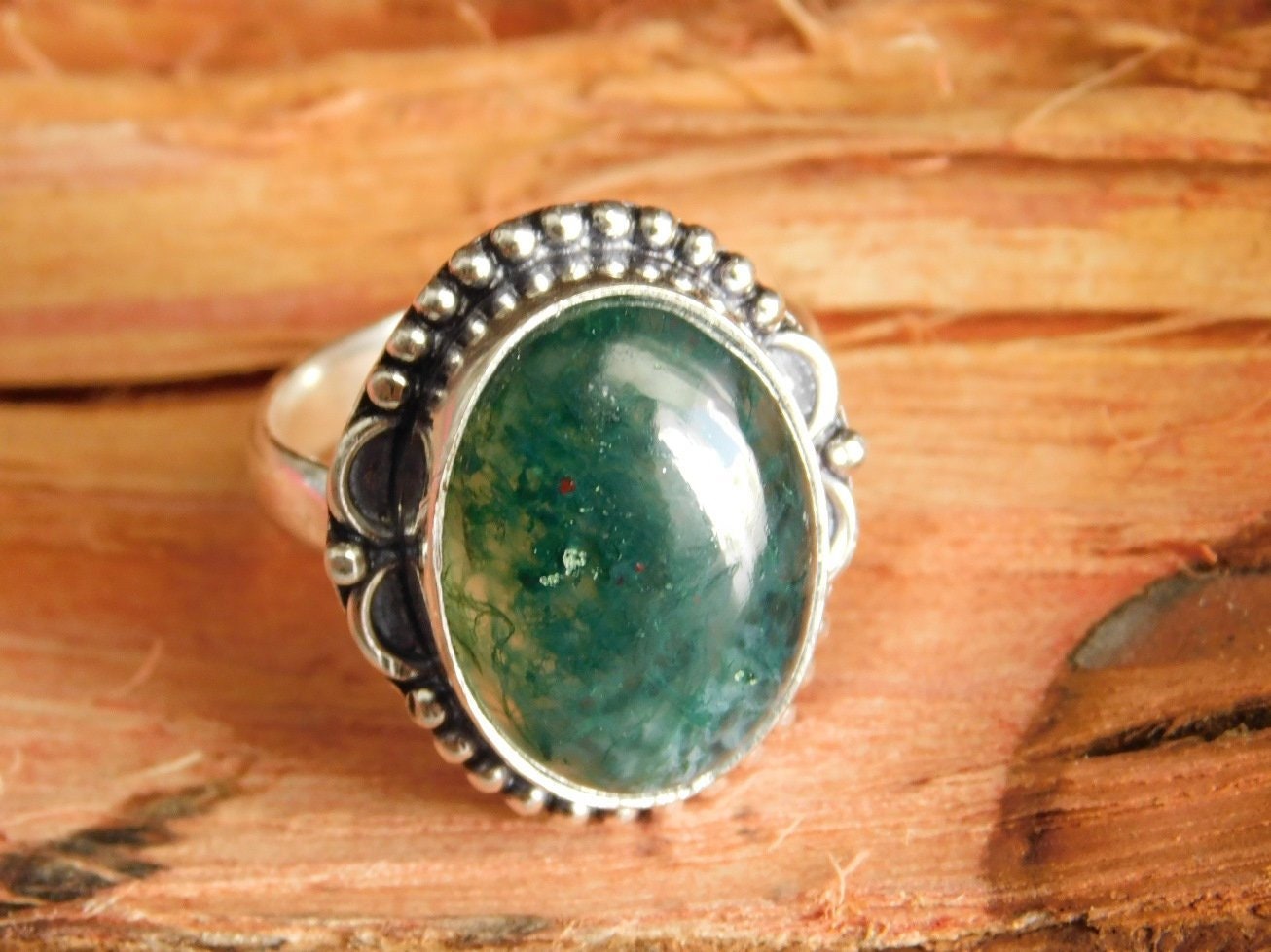 Moss Agate Ring Natural Stone Ring Crystal Ring Montana | Etsy
