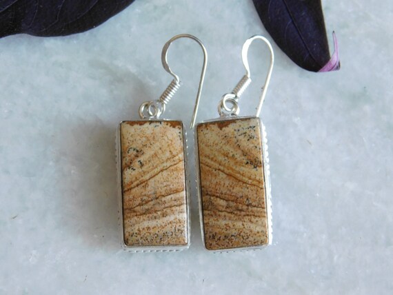 Brown Picture earring,Sterling Silver Earring, jas