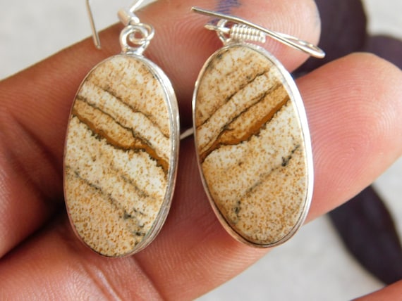 Picture Jasper Earring,Sterling Silver Earring, ja
