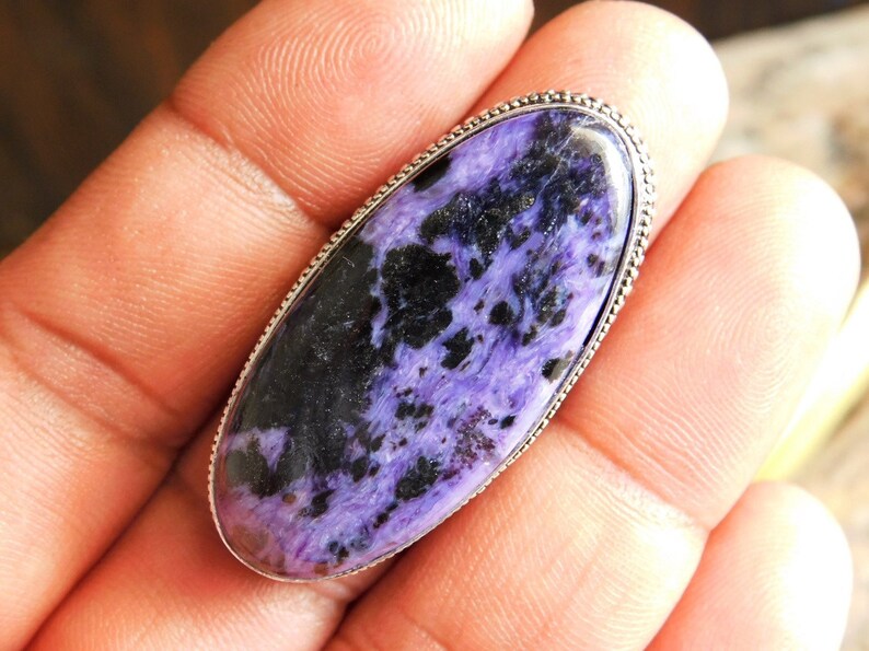 US size-7 designer ring gift for her handmade ring gemstone ring charoite gemstone ring solid sterling silver ring D23 Charoite ring