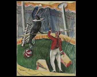 ANGELO PINTO (Italian/American, 1908-1994), "Circus - Seal Trainer", ca. 1950, pastel and gouache on paper, signed.