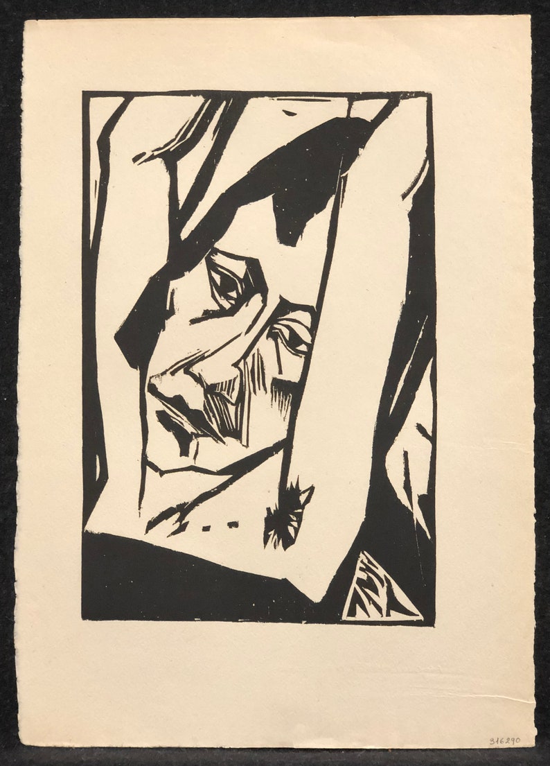 ERICH HECKEL German, 1883-1970, Madchenkopf, 1913, original woodcut image 4