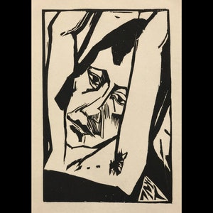 ERICH HECKEL German, 1883-1970, Madchenkopf, 1913, original woodcut image 1