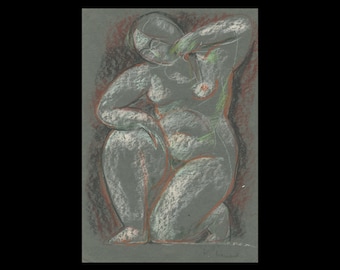 EMANUAL GLICENSTEIN ROMANO (italo-américain, 1897-1984), « Caryatid », vers 1947, craies colorées sur papier, signé.