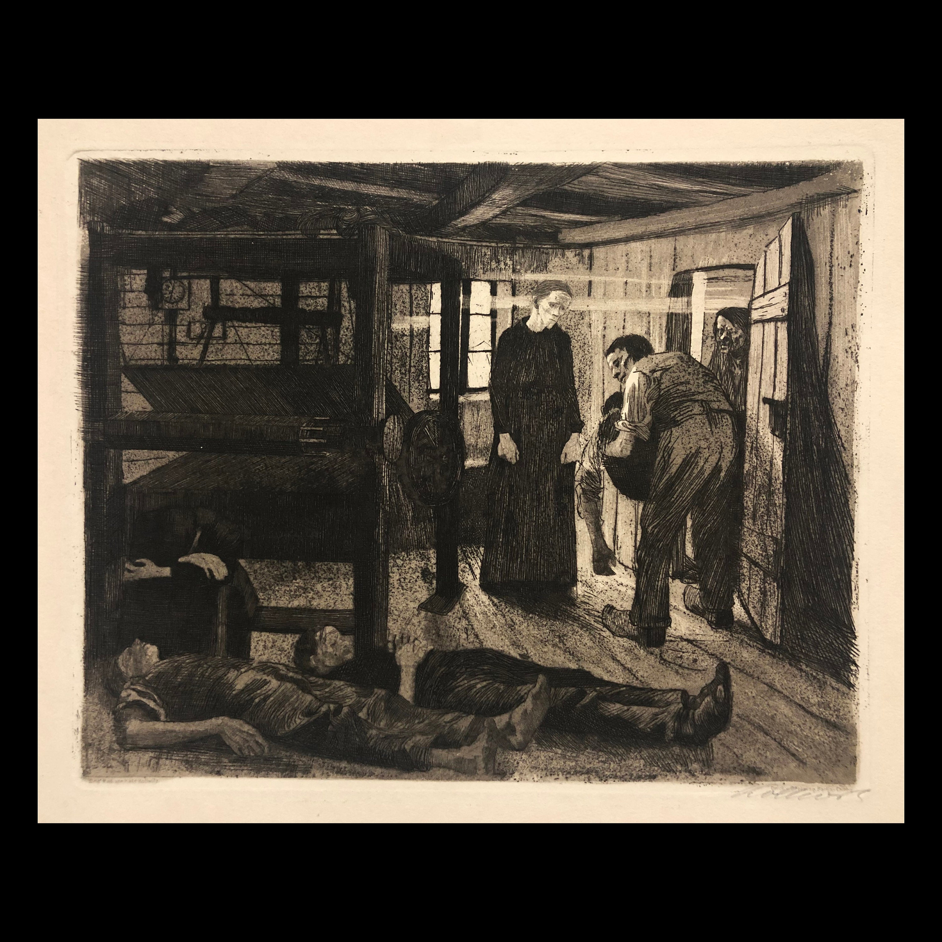 KATHE KOLLWITZ (German, 1867-1945), "The Weaver's Revolt, 6 - The End", 1897, original etching, pencil signed.