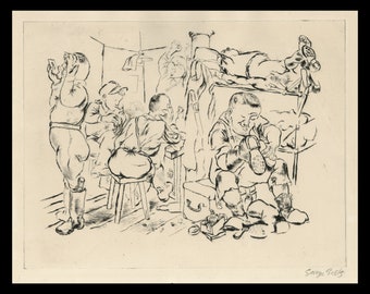 GEORGE GROSZ (German, 1893-1959), "The End of a Perfect Day", 1939, drypoint, pencil signed.