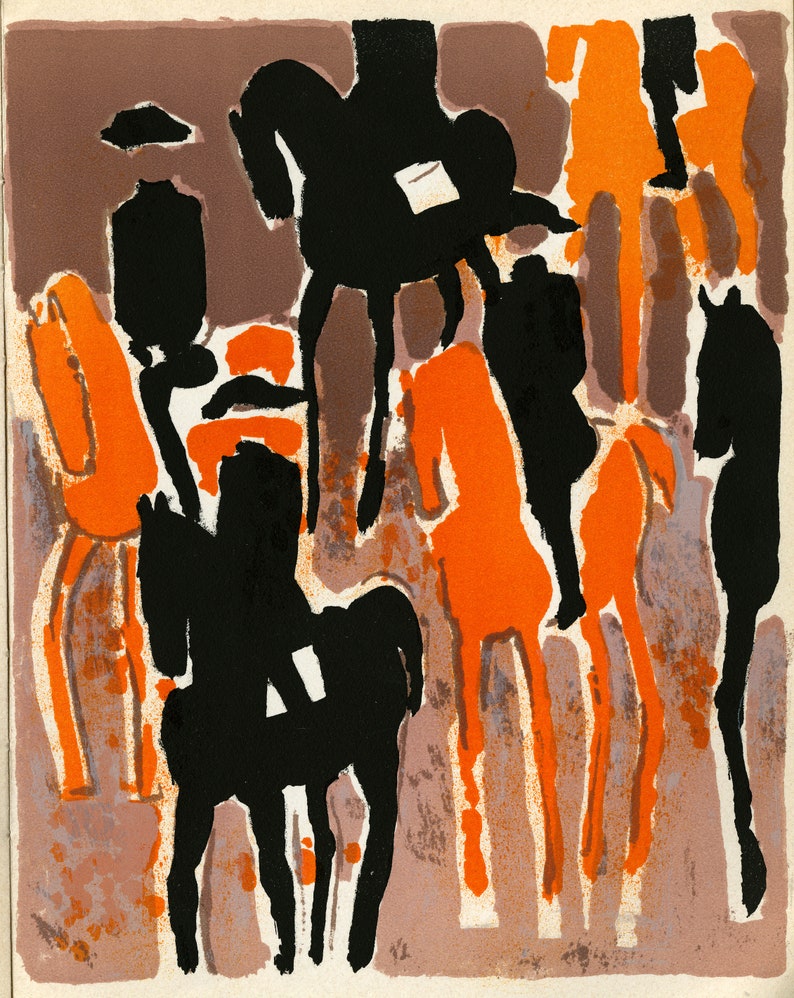 French, b. 1929 1964 a.k.a. Six Cavaliers de Sanmur Le Cadre Noir unsigned. original color lithograph ANDRE BRASILIER