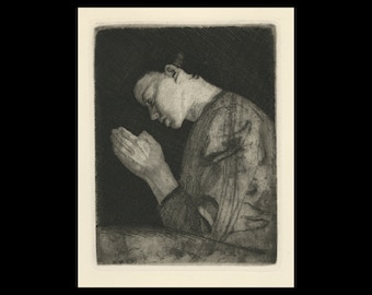 KATHE KOLLWITZ (German, 1867-1945), "Betendes Madchen", 1892, original etching & aquatint