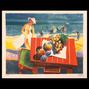 YVES AUBRY (French, 1937-living), Sur la Plage, ca. 1980, original lithograph, pencil signed.