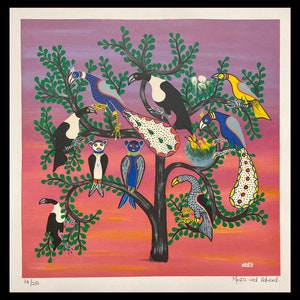 SIMON GEORGE MPATA (Tanzanian/Kenyan, 1942-1984), &quot;Aviary&quot;, 1978, mixed media print, pencil signed.
