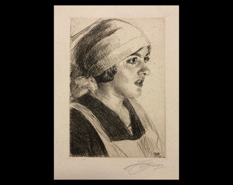 ANDERS ZORN (Swedish, 1860-1920), "Gulli", 1914, original etching, pencil signed.