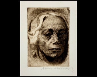 KATHE KOLLWITZ (German, 1867-1945), "Selbstbildnis ", 1912, original soft-ground etching, pencil signed.