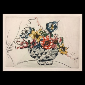 JACQUES VILLON (Gaston Duchamp) (French, 1875-1963), &quot;Vase d&#39;Anemonies&quot;, 1929, aquatint etching.
