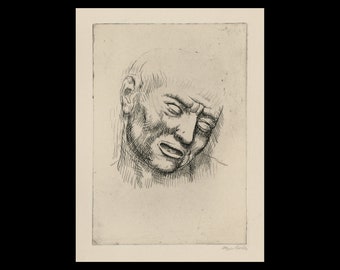 KENNETH HAYES MILLER (American, 1876-1952), &quot;Large Head&quot;, ca. 1920, original etching, pencil signed.
