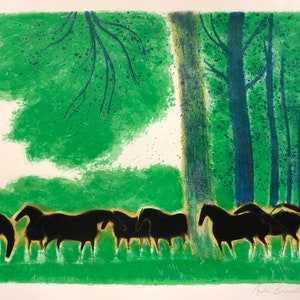 French, b. 1929 1964 a.k.a. Six Cavaliers de Sanmur Le Cadre Noir unsigned. original color lithograph ANDRE BRASILIER