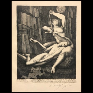 ERNST FUCHS (German, 1930-2015), "Samson and Delilah", 1967, original etching & aquatint, pencil signed.