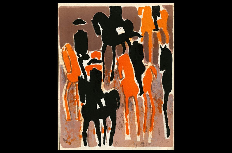 French, b. 1929 1964 a.k.a. Six Cavaliers de Sanmur Le Cadre Noir unsigned. original color lithograph ANDRE BRASILIER
