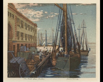 LOUIS NOVAK (American, 1903-1983), "The Fish Pier, Boston", ca. 1930, original color woodcut, pencil signed
