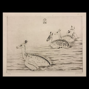 JOSEPH HECHT (Polish/French, 1891-1951), &quot;Cerfs Indochinois I&quot;, 1950, original engraving, pencil signed.