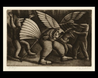 LUIS ALBERTO SOLARI (Uruguaian/American, 1918-1993), &quot;Mockery&quot;, ca. 1965, original etching, pencil signed